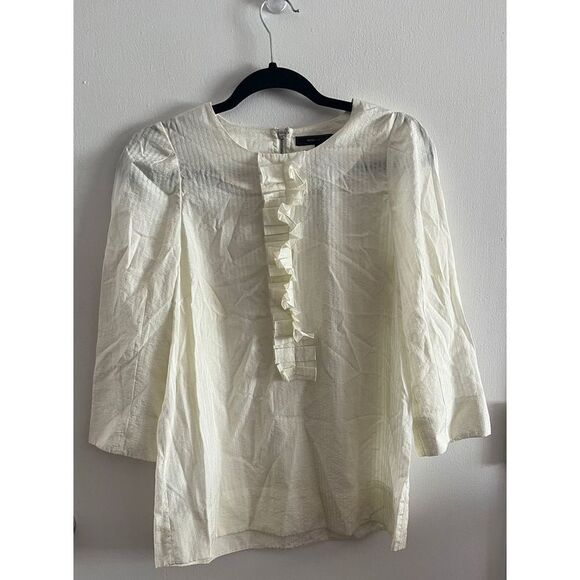 BCBGMAXAZRIA Tops - BCBG MAXAZRIA Women's Pale Yellow‎ Ruffle Long Sleeve Blouse Size M